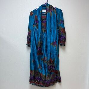 Capriccio Elegant Blue and Purple Maxi Dress with 3/4 Sleeves
